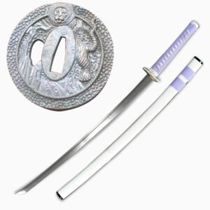 one pieces anime enma s katana knife lightsaber metal hilt, smooth swing, heavy dueling flat blade with scabbard cosplay sword