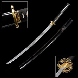 Handmade 28" Knife: Non-Sharp Plastic Blade (Silver Wood Grain Paint) + Black Ribbon-Decorated Scabbard & Handle (Zinc Alloy Fittings)