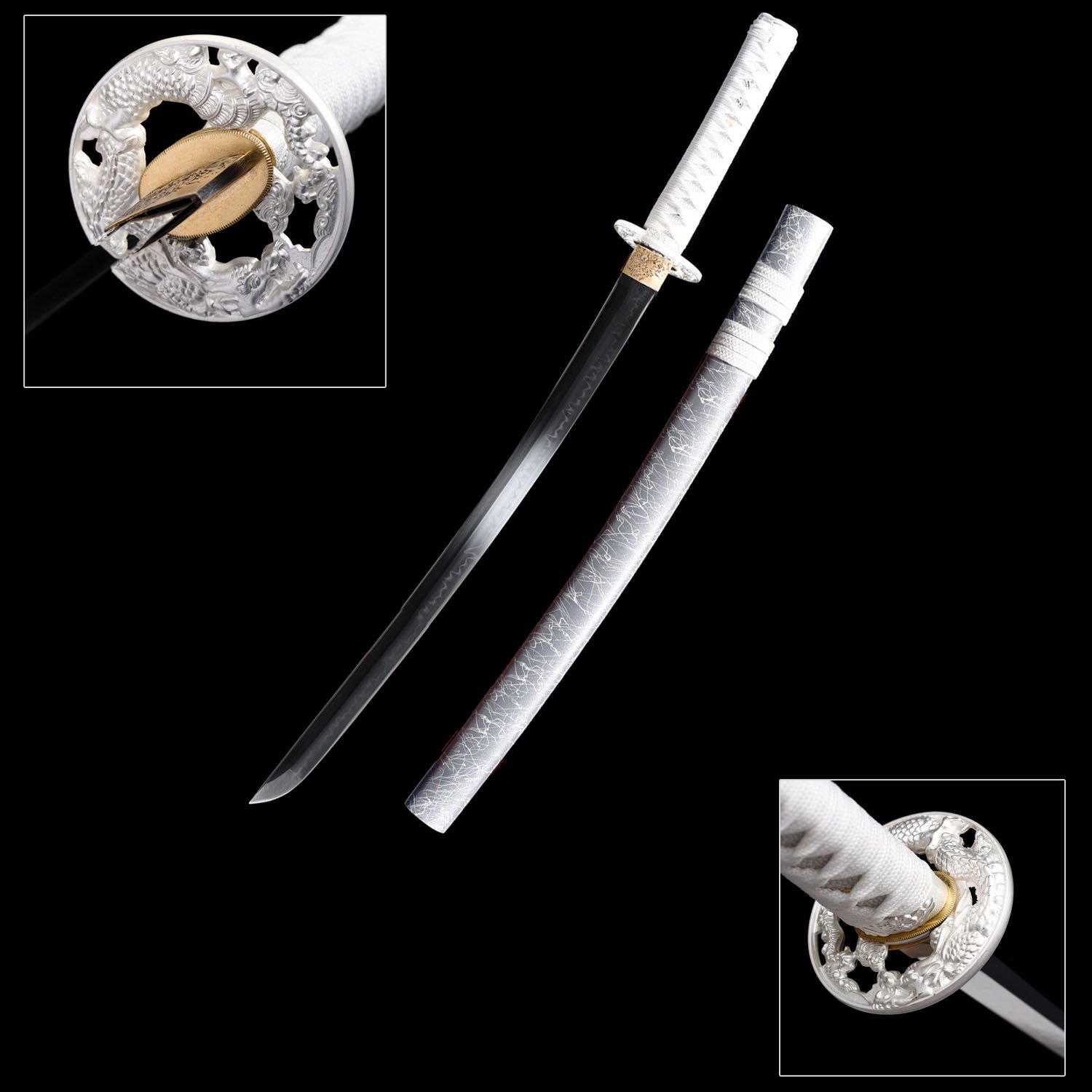 20-Inch T10 Burning Blade Samurai Sword "Little White Dragon" | 〖Performance〗, 60° Hardness
